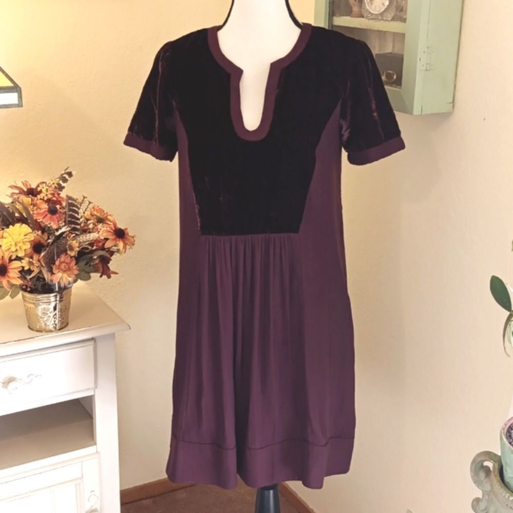Maeve Burgundy Ingrid Tunic Style Velvet Dress. Bohemian. Artsy. Velvet. - Picture 3 of 12
